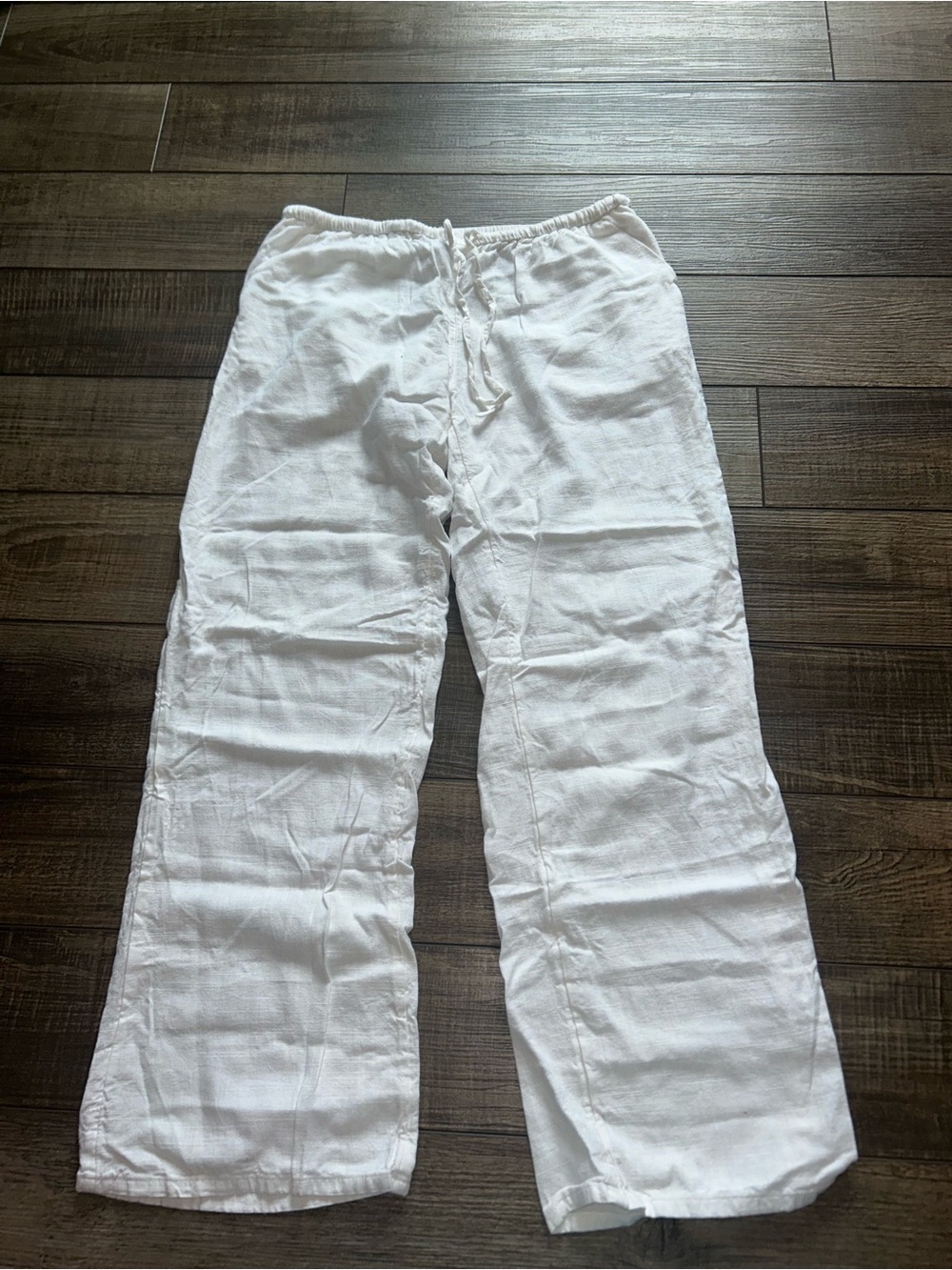 Women’s White Linen Drawstring Pants